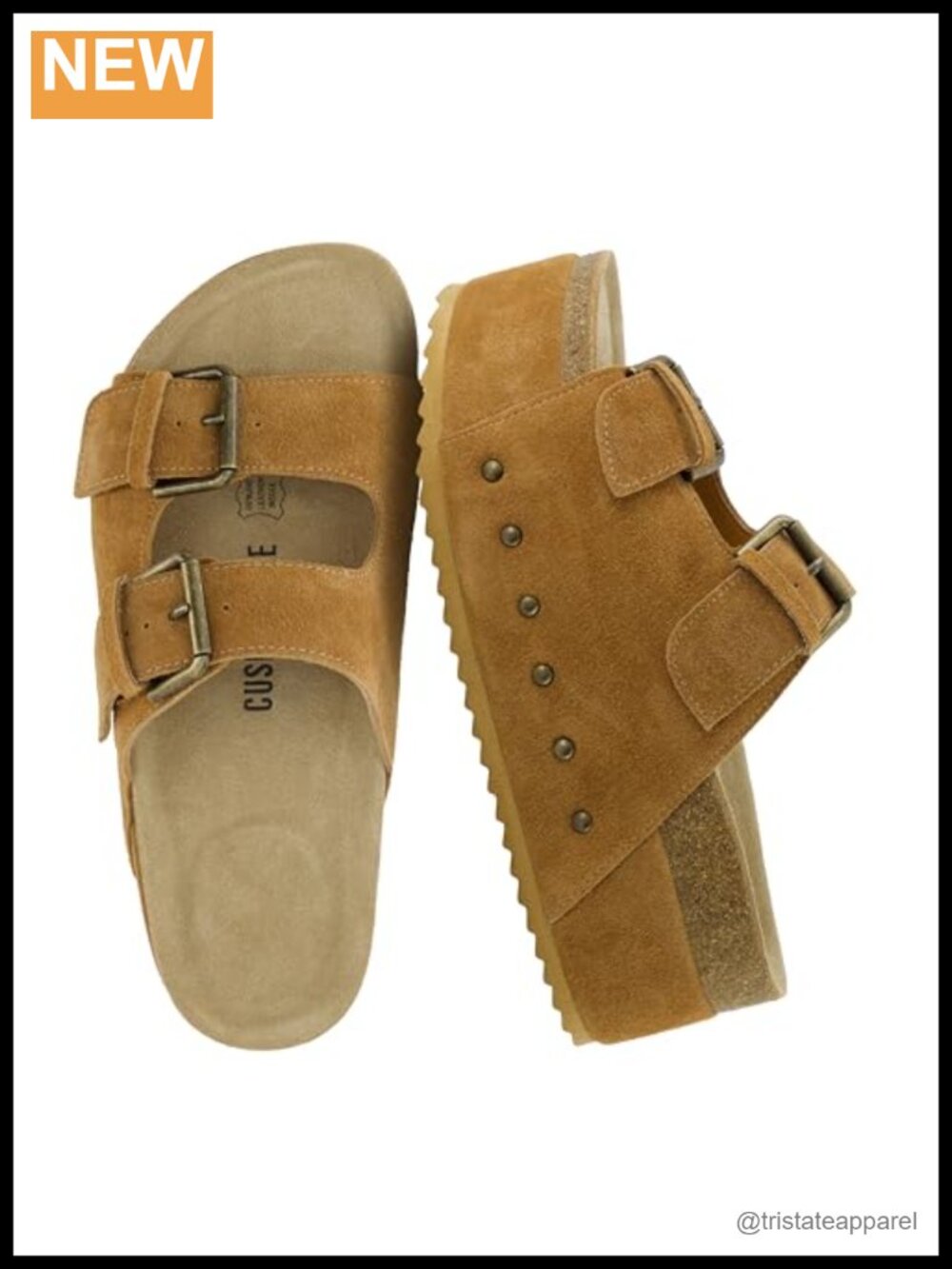 CUSHIONAIRE Suede Platform Sandals Studded Buckle Casual